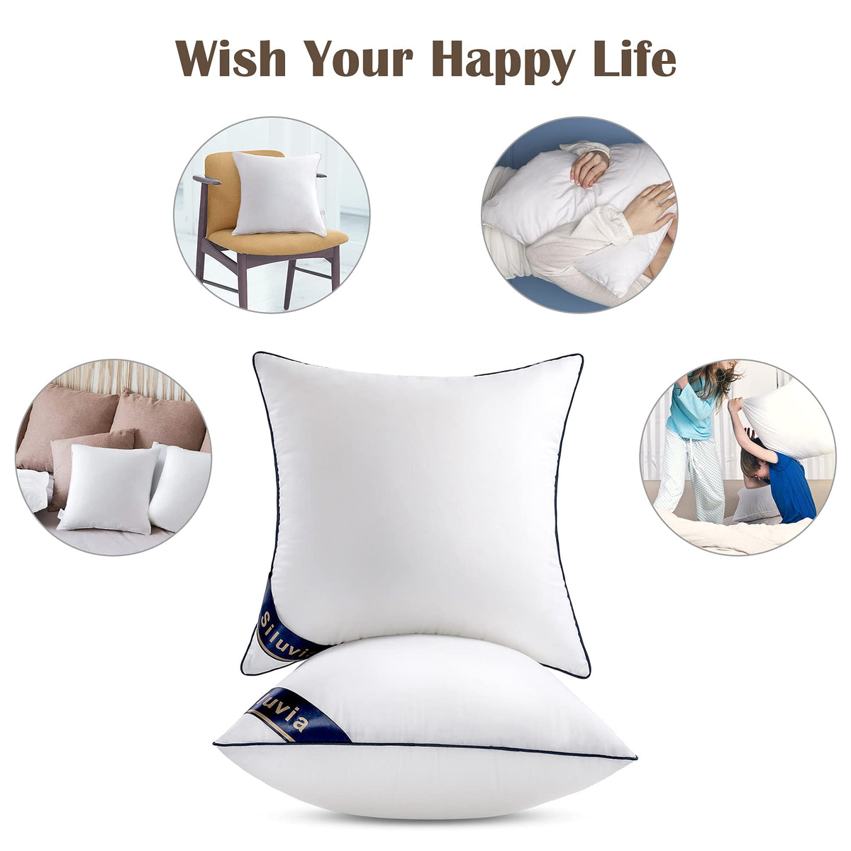 Siluvia 20x20 inserts ideal for bed cushions and bedside styling.