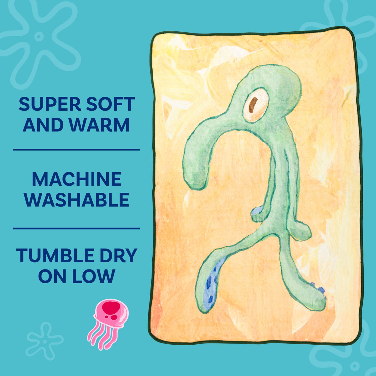 Silver Buffalo orange background Squidward artwork blanket for chilly evenings