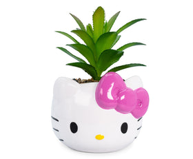 Close-up of Hello Kitty planter showing sculpted features and glaze