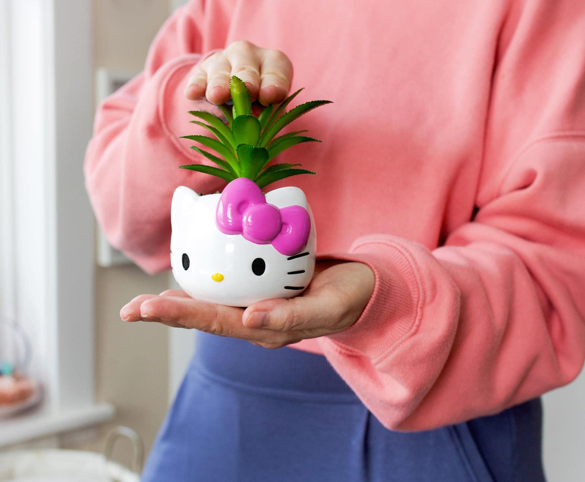 Hello Kitty planter styled on a shelf as decorative accent
