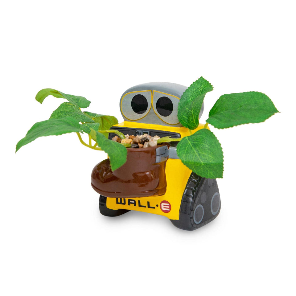 Silver Buffalo Wall-E mini planter with artificial succulent for desk decor.