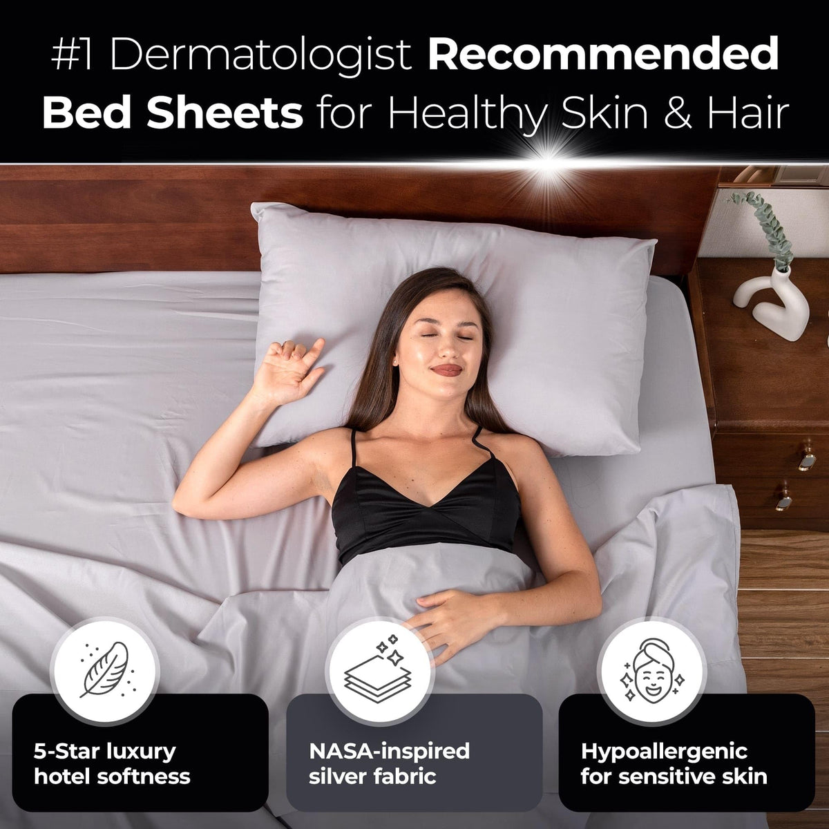 Silvery bed sheets showing breathable temperature regulation