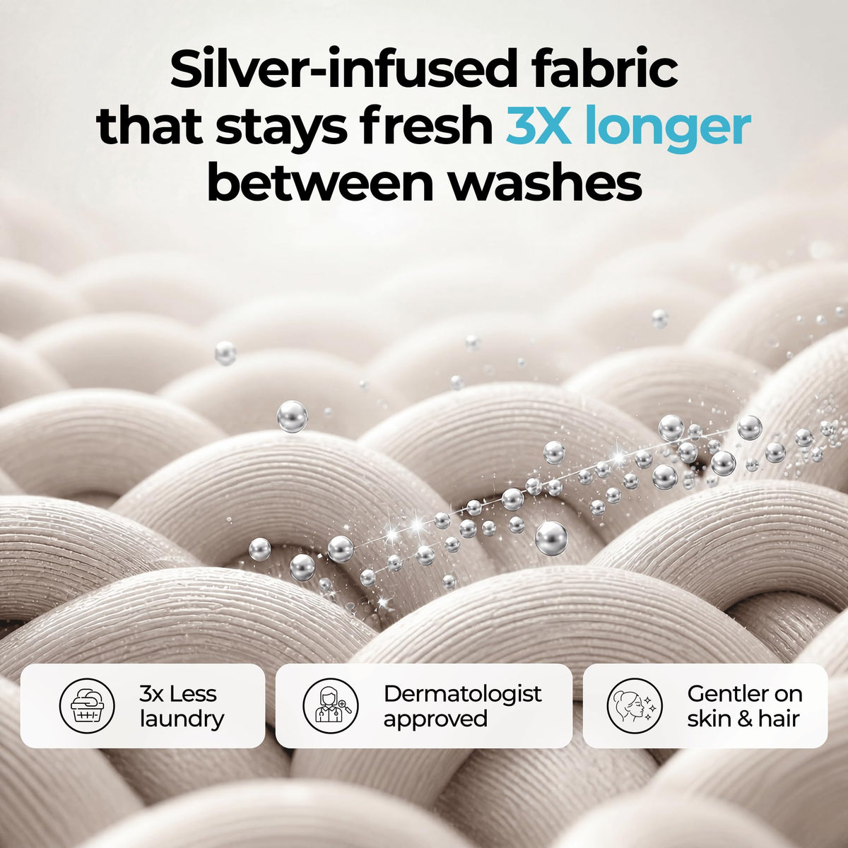Silvery bed sheets wrinkle-free fit ensuring neat, secure bedding.