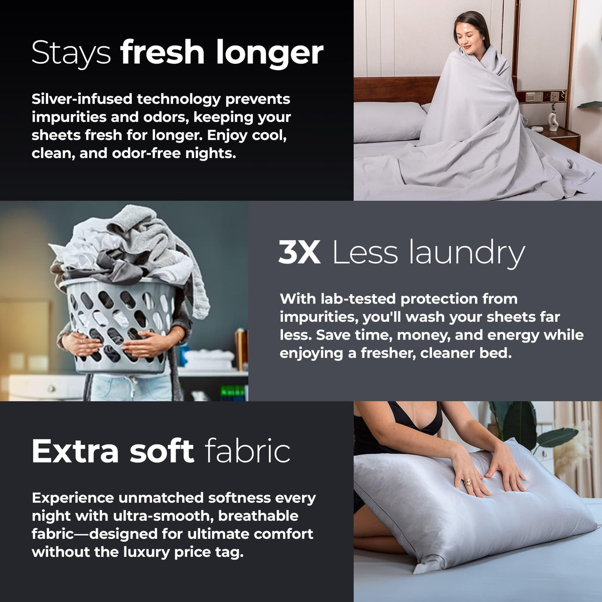 Silvery sheets offer luxury softness and hotel-quality feel