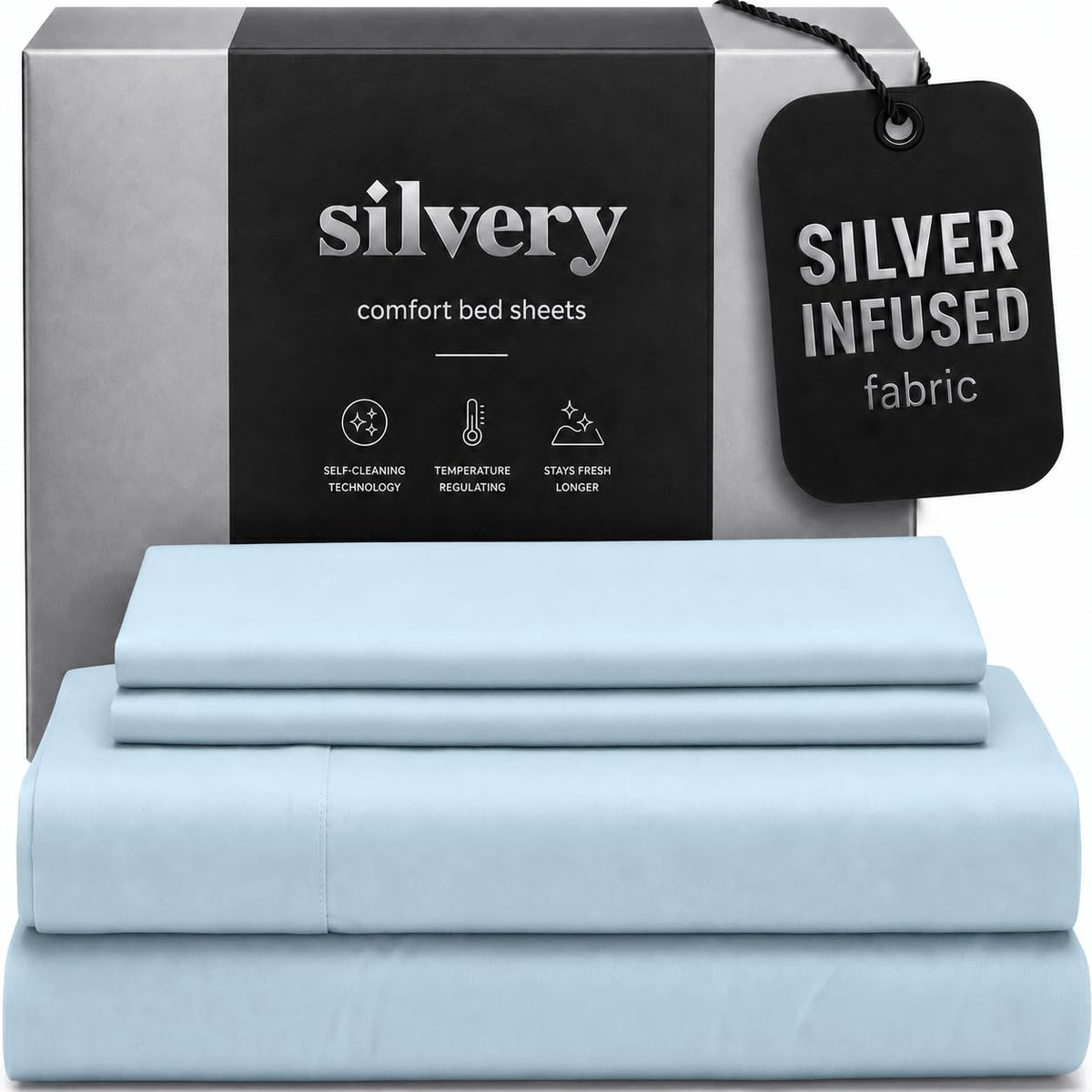 Silvery Silver Infused Bed Sheets close-up weave for a soft, premium sleep surface.