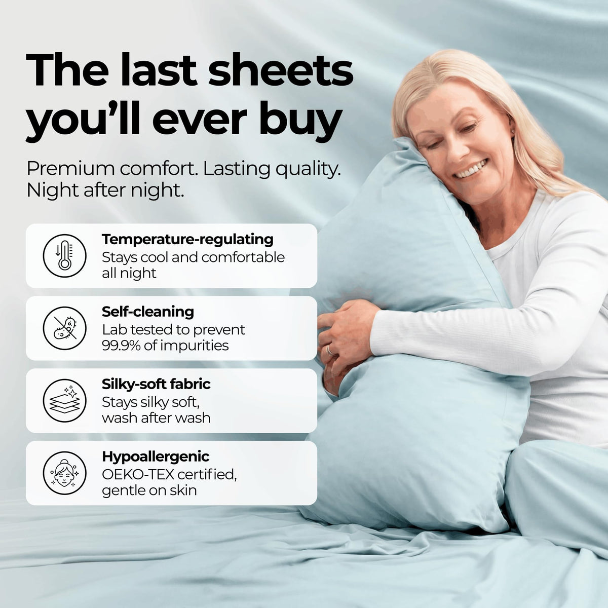 Silvery silver-infused bed sheets on bed offer premium comfort and freshness.