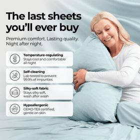 Silvery silver-infused bed sheets on bed offer premium comfort and freshness.