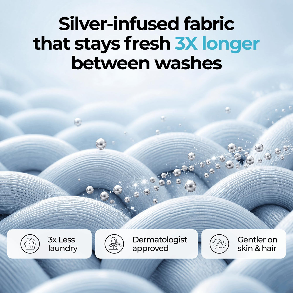 Silvery sheets on a bed illustrate natural temperature regulation for comfortable sleep.
