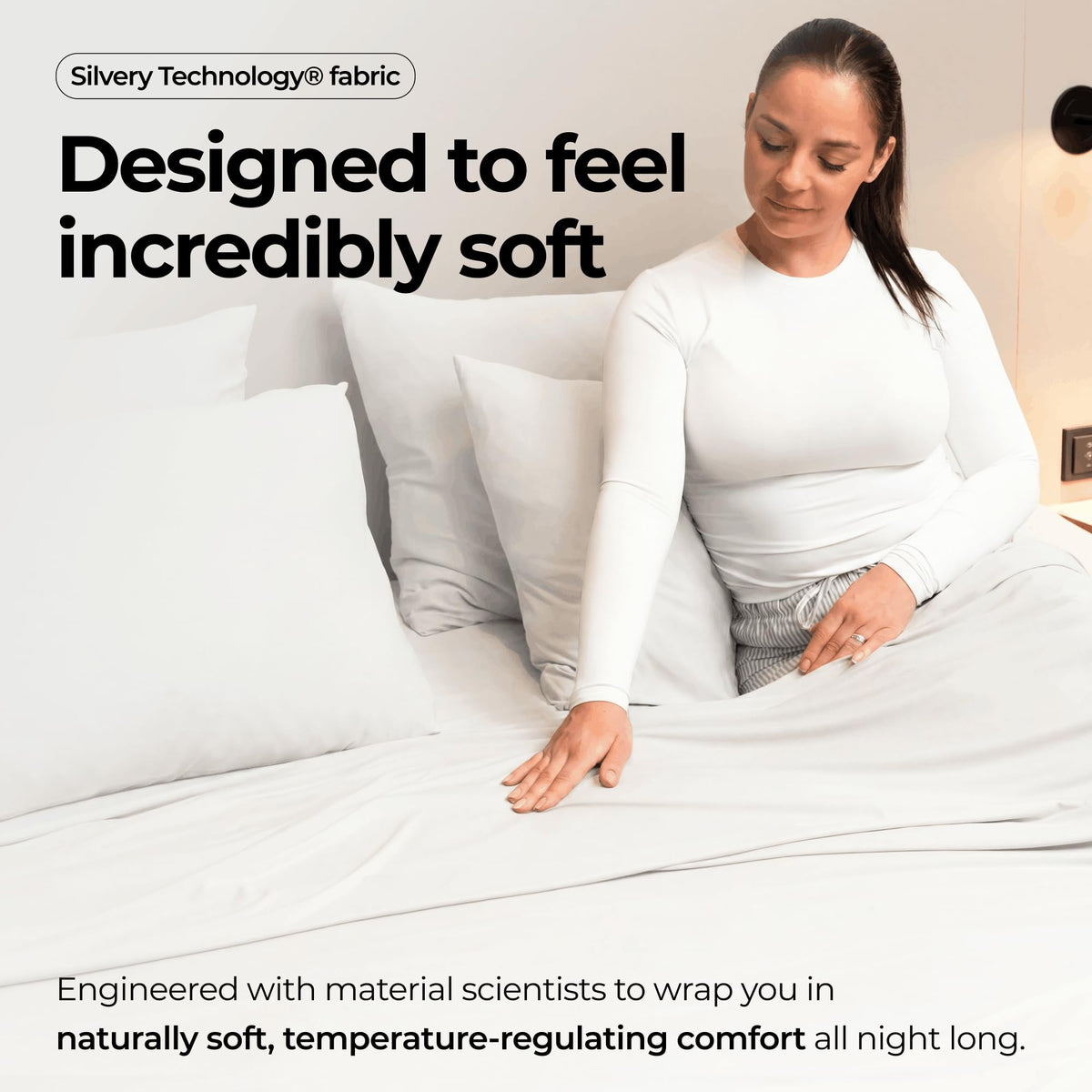 Silvery ion technology closeup highlighting fabric protection against impurities.