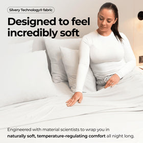 Silvery fabric weave illustrating temperature regulation for comfortable sleep all night
