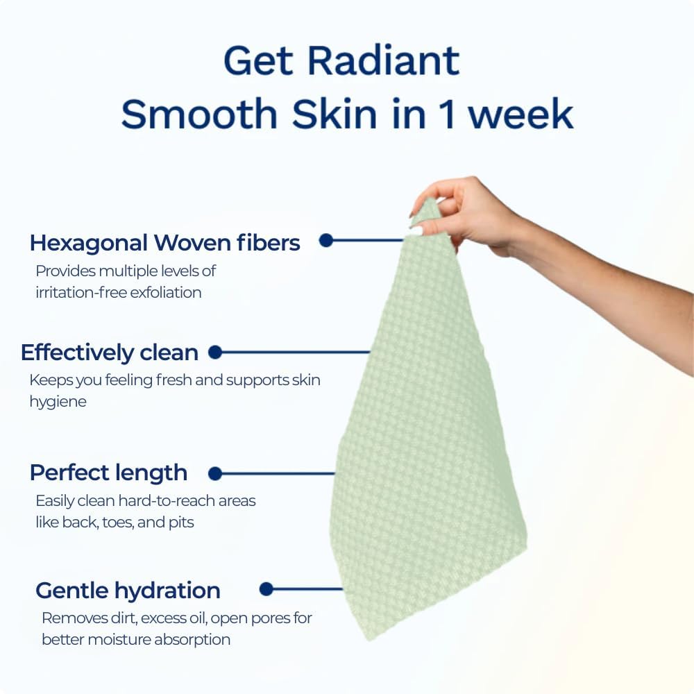Sima Brand back-scrub capability shown by extended-length towel.
