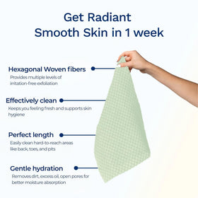 Sima Brand back-scrub capability shown by extended-length towel.