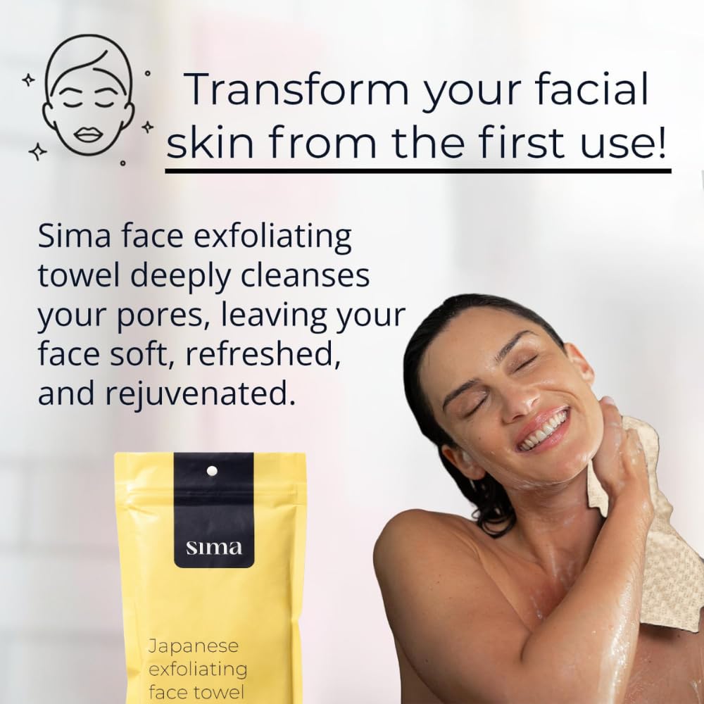 Sima Brand exfoliating towel close-up showing hexagon fibers for effective dead-skin removal.