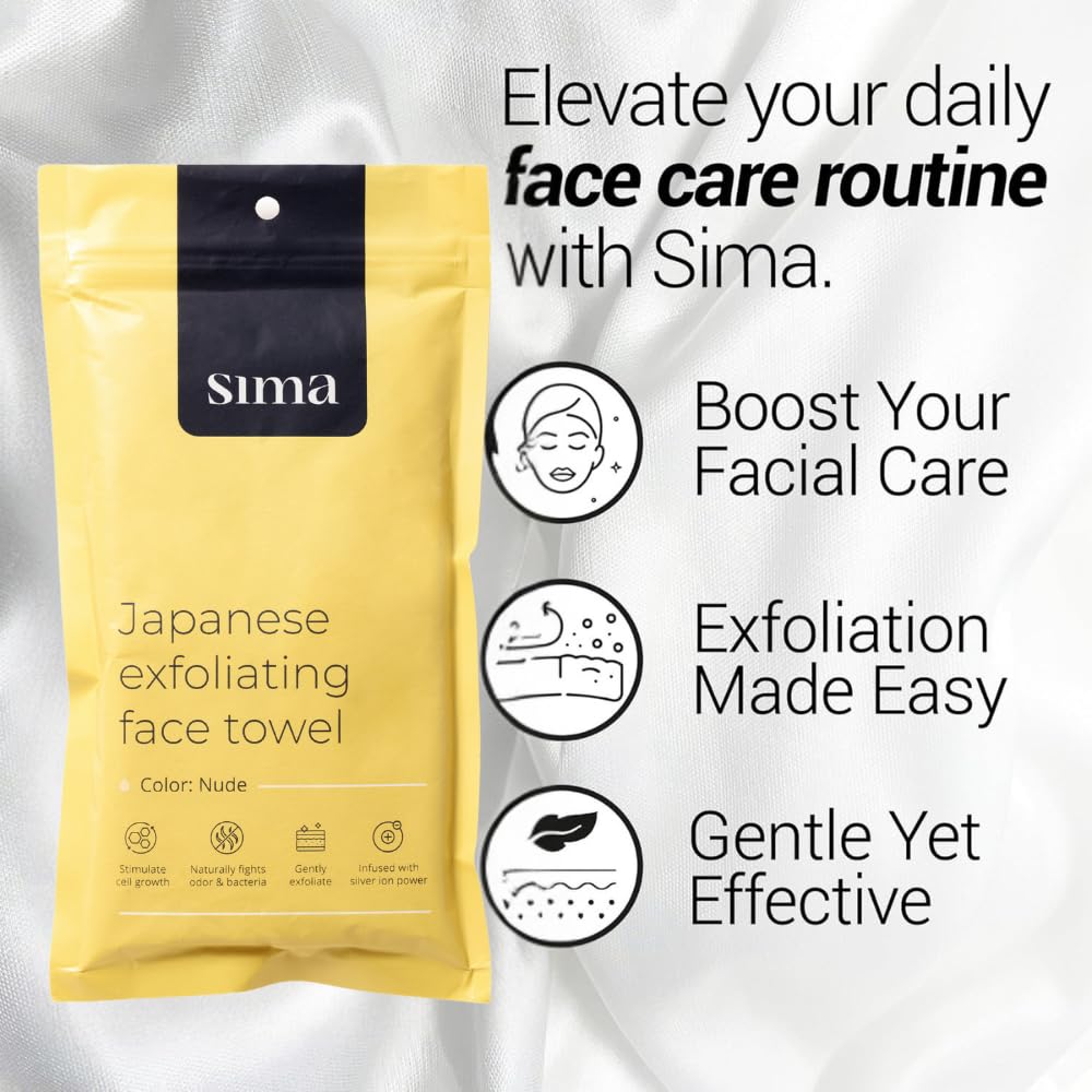Sima Brand towel with two sides for washing and scrubbing, thorough cleansing option.