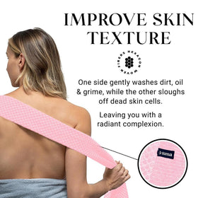 Extra-long body towel helps reach the back and hard-to-reach areas.