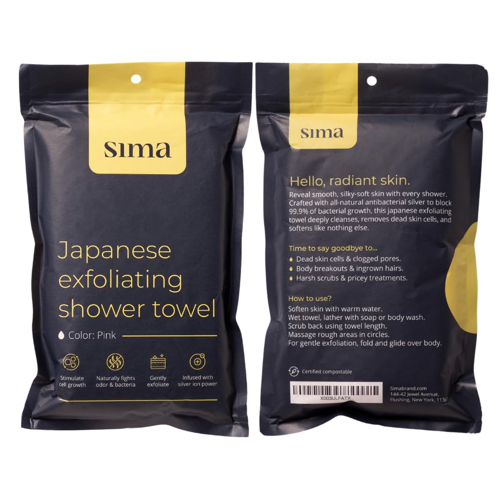 Pink towel packaging with care tips and easy care instructions.