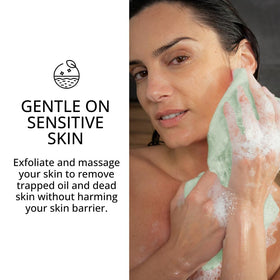 Sima Brand quick-drying towel demonstrates durable, long-lasting exfoliation.