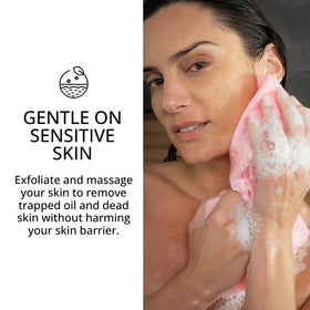 Sima Brand towel with silver-infused fibers to reduce odor after showers.