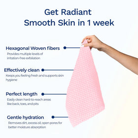 Spa-like self-care routine with exfoliating washcloth for cleansing and exfoliation.