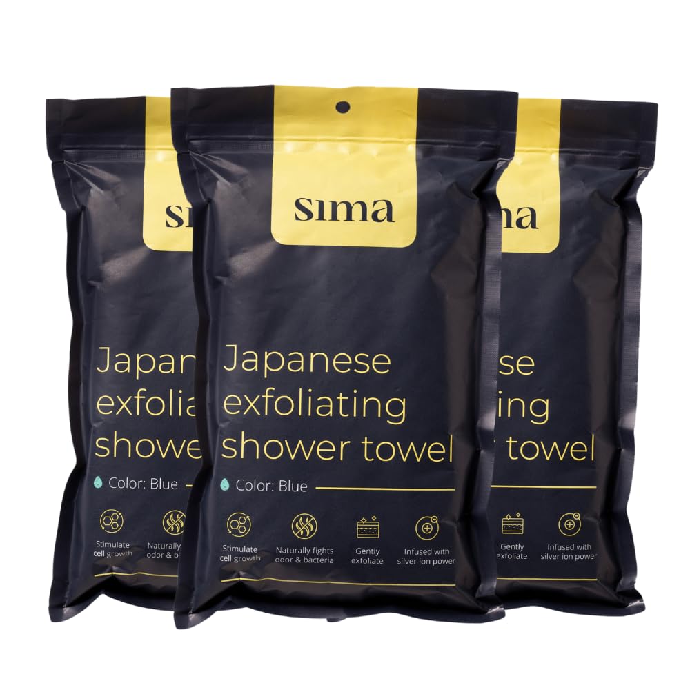 Sima Brand two-sided scrubber towel shows washing and exfoliating surfaces for versatile use.