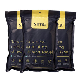 Sima Brand two-sided scrubber towel shows washing and exfoliating surfaces for versatile use.