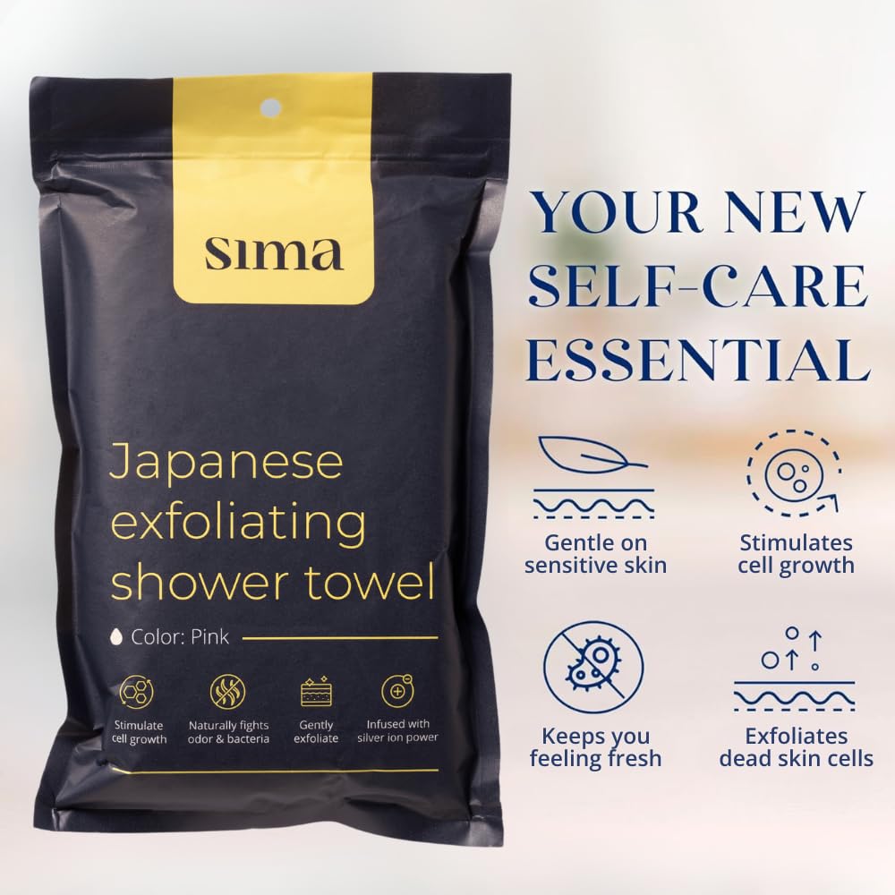 Two-sided exfoliation towel for washing one side and deeper exfoliation the other.