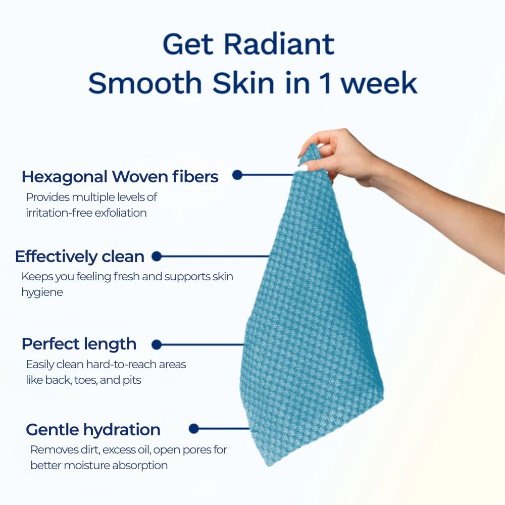 Simabrand back-scrub action on blue washcloth for hard-to-reach areas