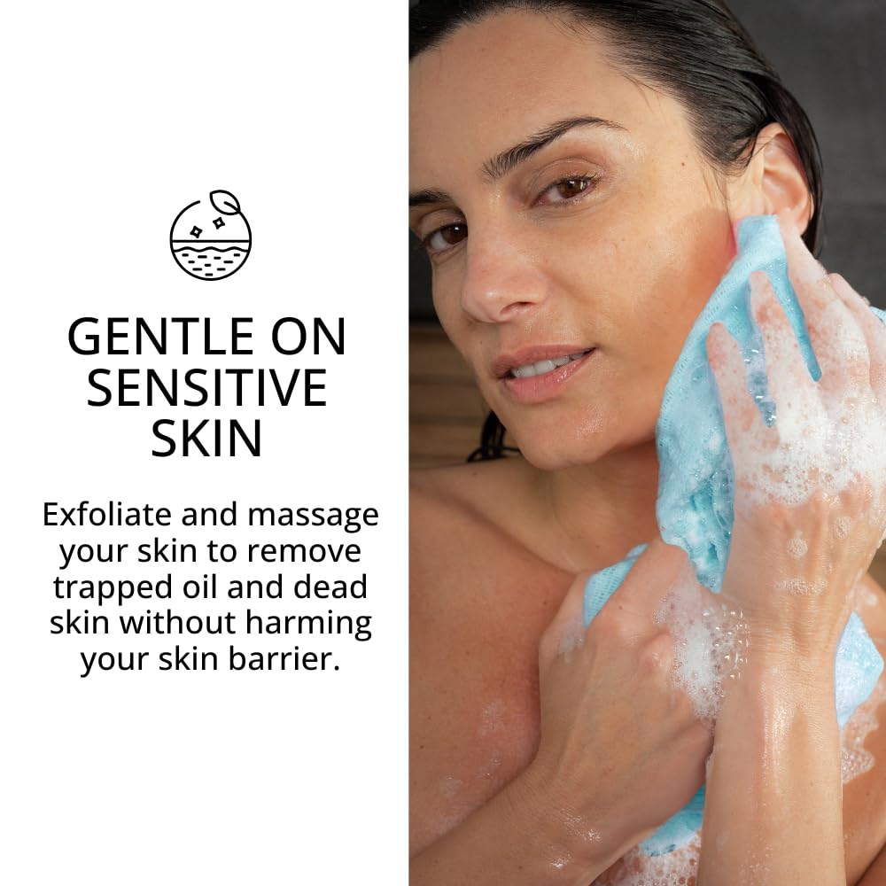 Simabrand hexagon fiber detail blue highlighting two-sided exfoliation