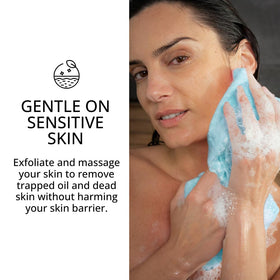 Simabrand hexagon fiber detail blue highlighting two-sided exfoliation