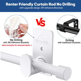 SIMEWIN curtain rod easy install with peel-and-stick brackets, no drilling