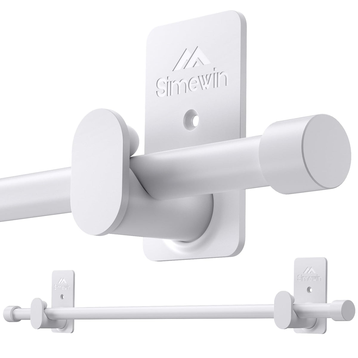 SIMEWIN no-drill curtain rod in white for 30-90 inch windows showing clean, damage-free setup