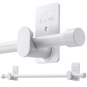 SIMEWIN no-drill curtain rod in white for 30-90 inch windows showing clean, damage-free setup