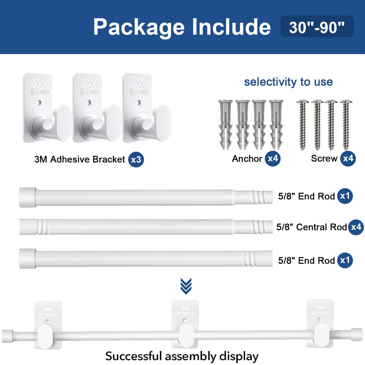 SIMEWIN rod adheres to glass, tiles, and stainless steel surfaces for versatile mounting