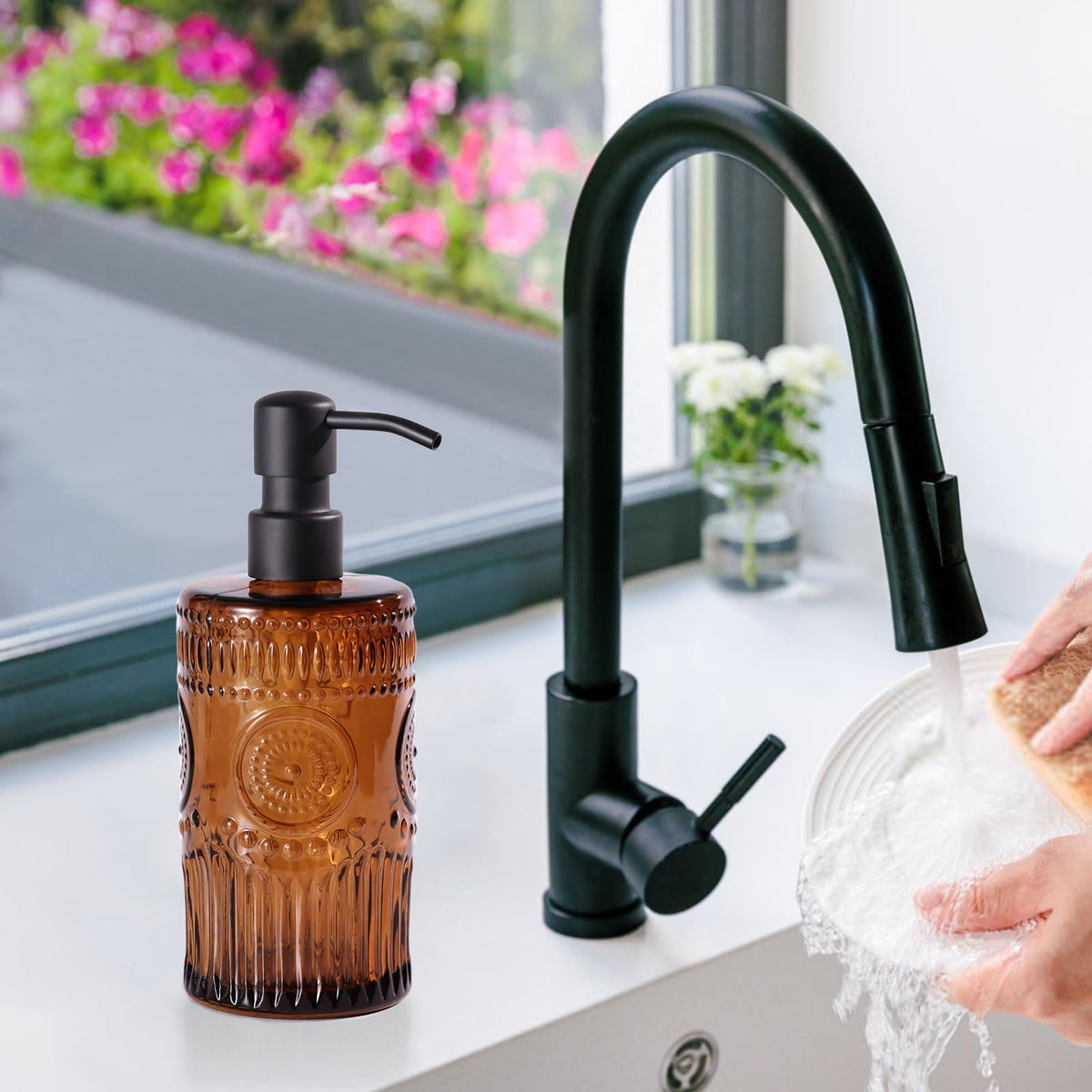 Simeitol two-pack glass soap dispenser set for dual-sink homes.