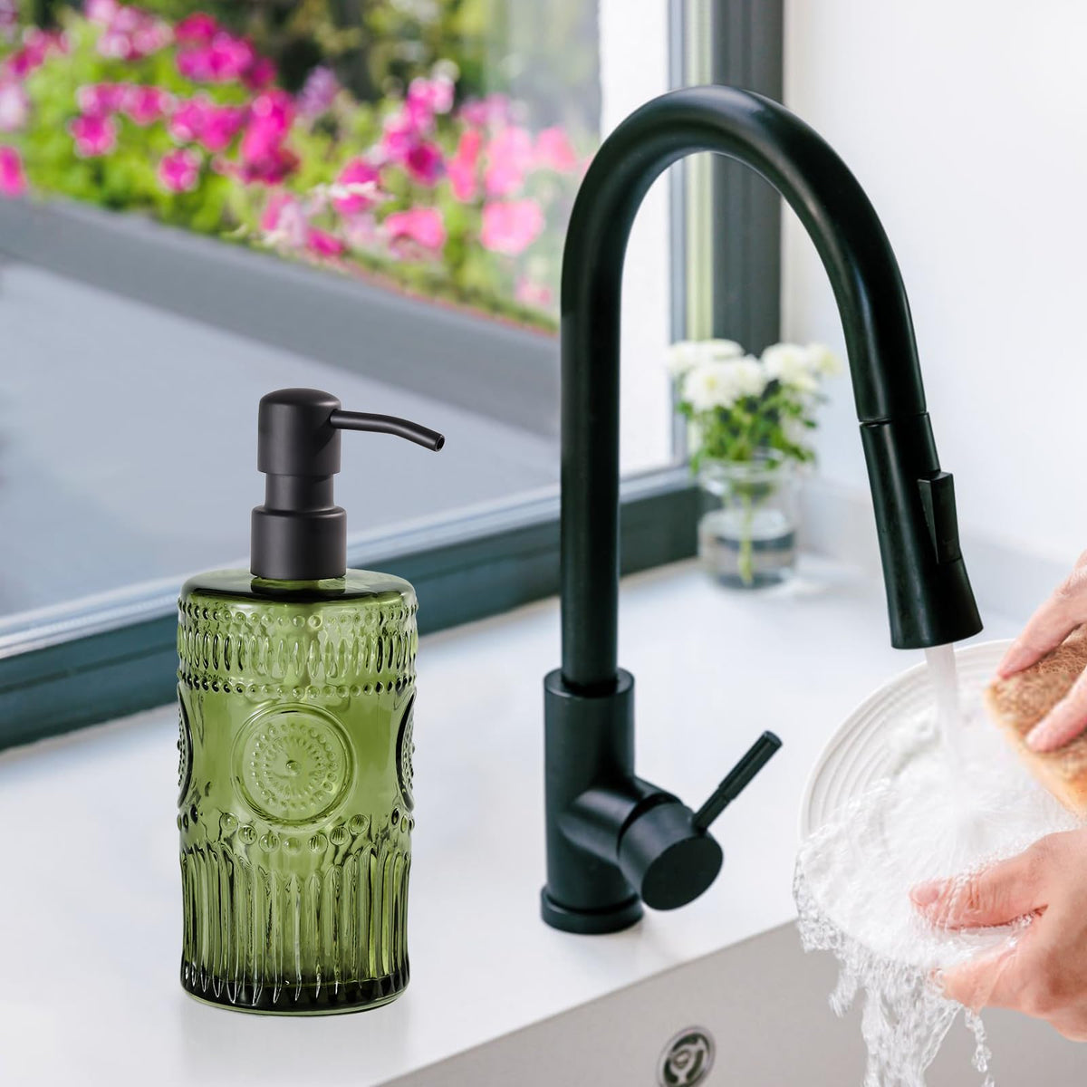 Simeitol 7.9 inches tall glass dispenser ready for daily use.