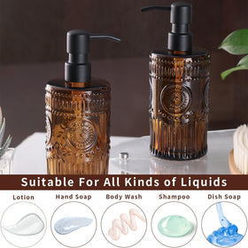 Simeitol amber glass hand soap dispenser 17oz ideal for kitchen or bathroom use.