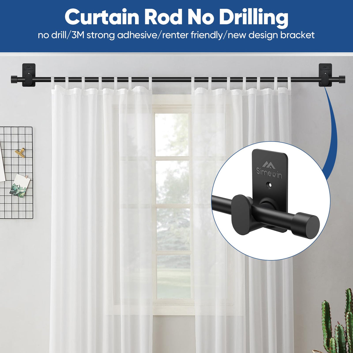 SIMEWIN 3M adhesive brackets close-up showing strong hold without drilling.