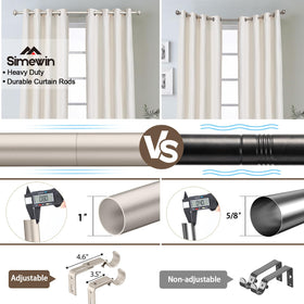 SIMEWIN adjustable curtain rod shows telescoping sections for precise fit.