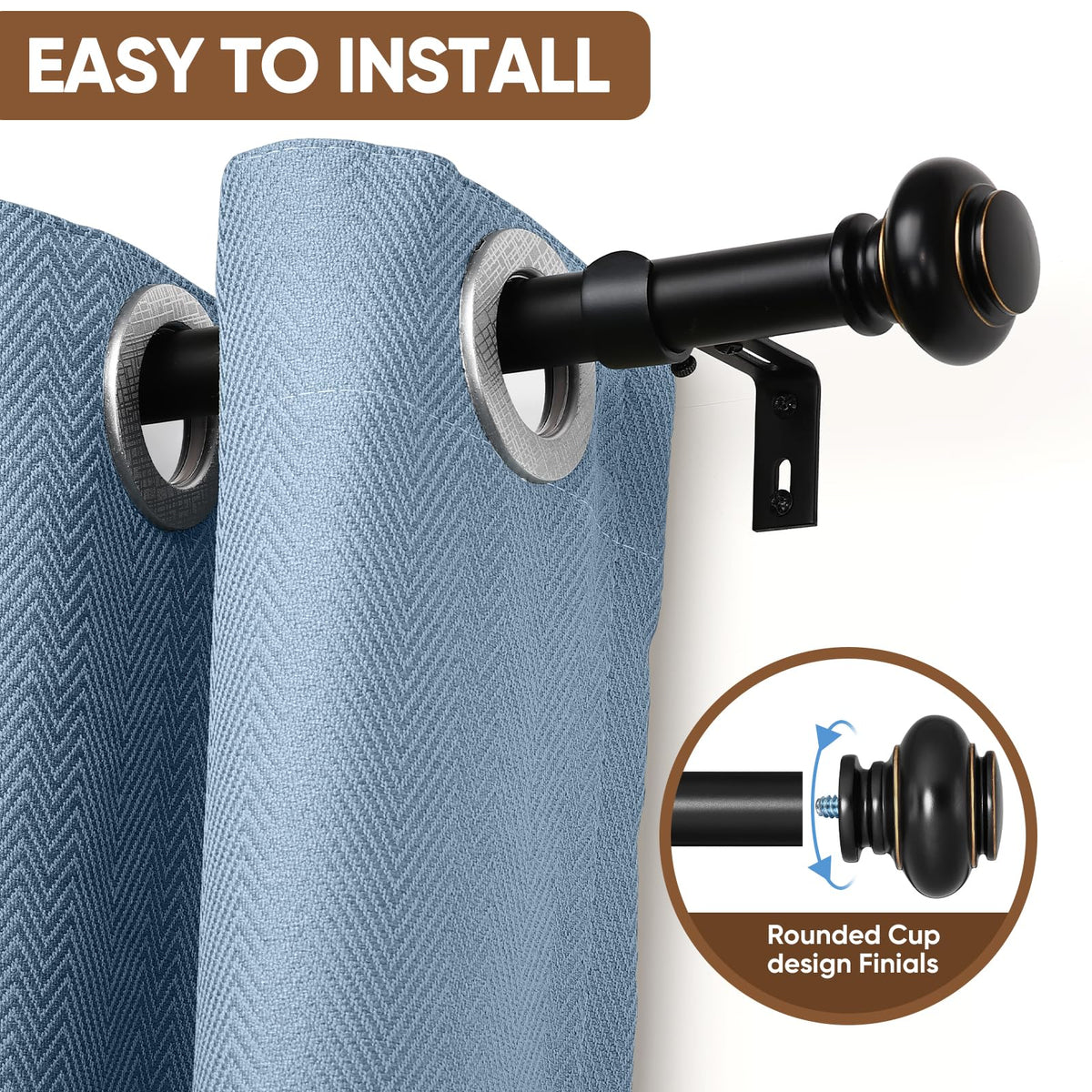 SIMEWIN adjustable drapery rod extension demonstrates flexible sizing for different window widths.