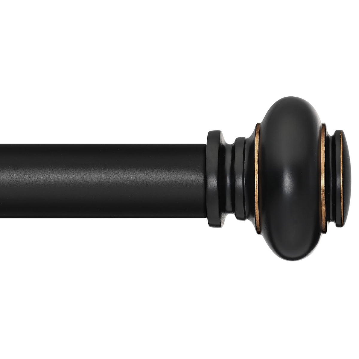SIMEWIN black curtain rod with gold finials for a contemporary living room.