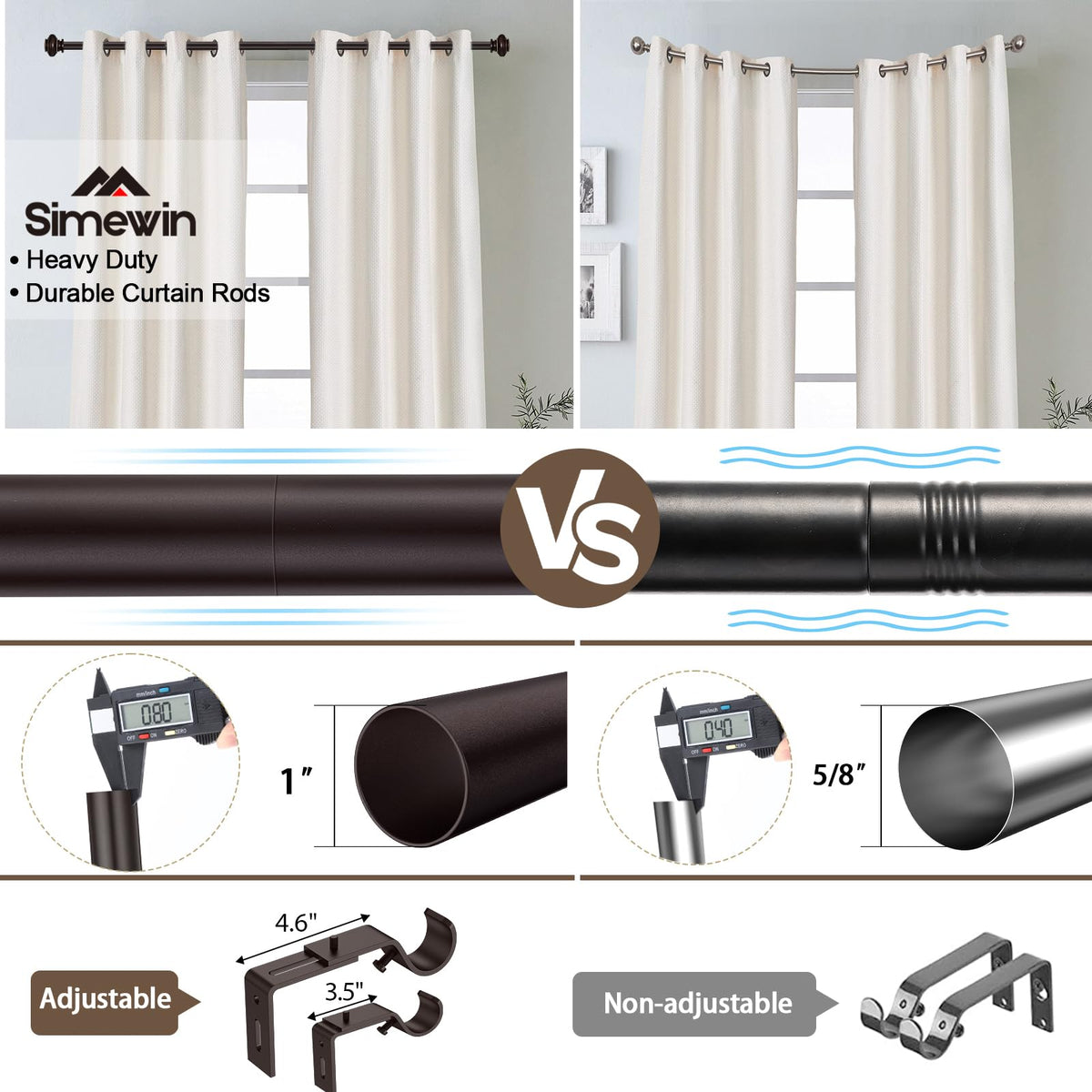 SIMEWIN bronze curtain rod bracket mounted for stability