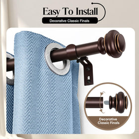SIMEWIN bronze curtain rod with classic finials enhances room decor.