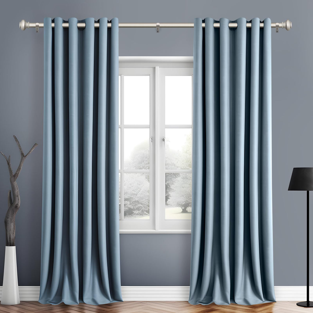 SIMEWIN silver curtain rod with classic finials complements any room.