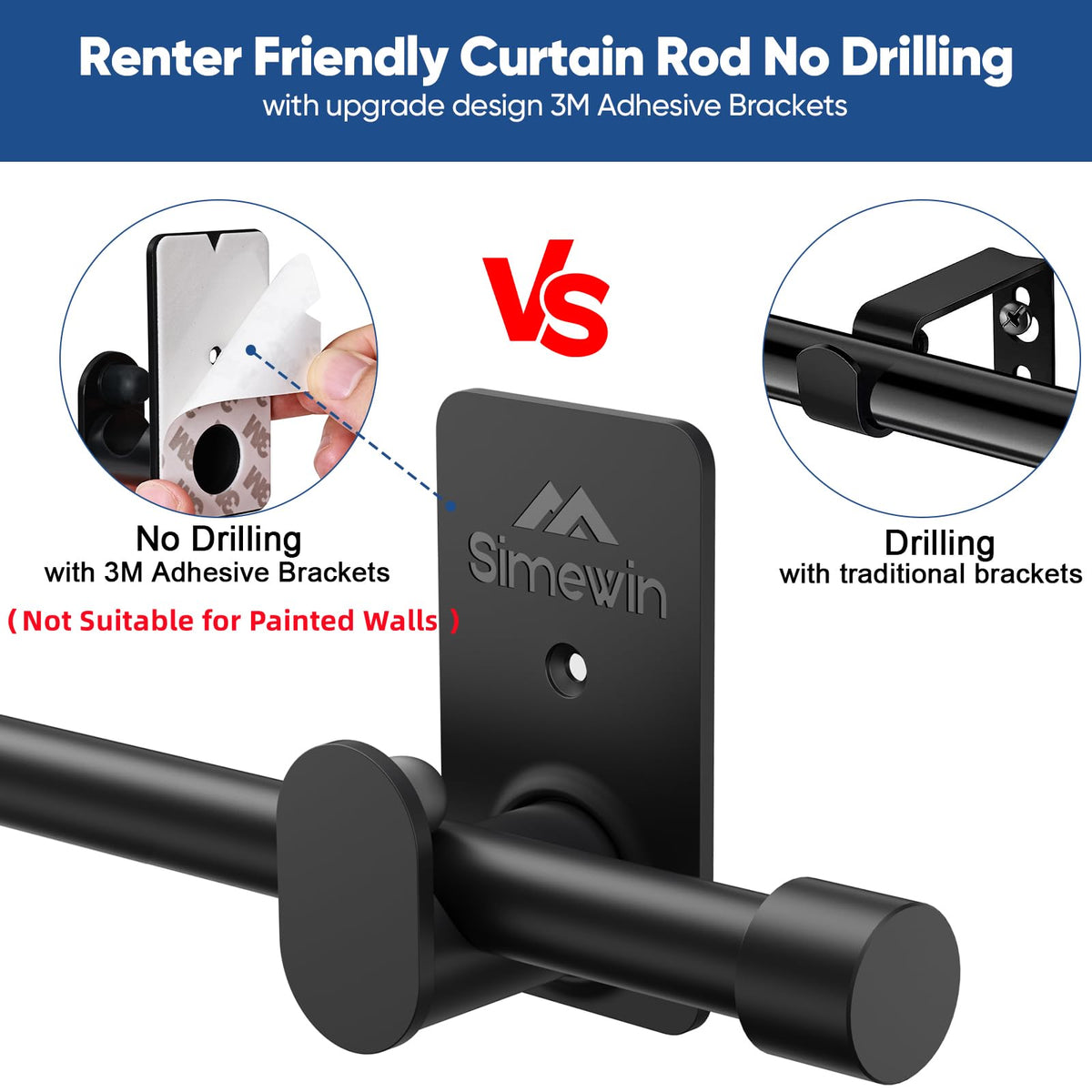 SIMEWIN curtain rod assembly demonstrates easy two-step installation.