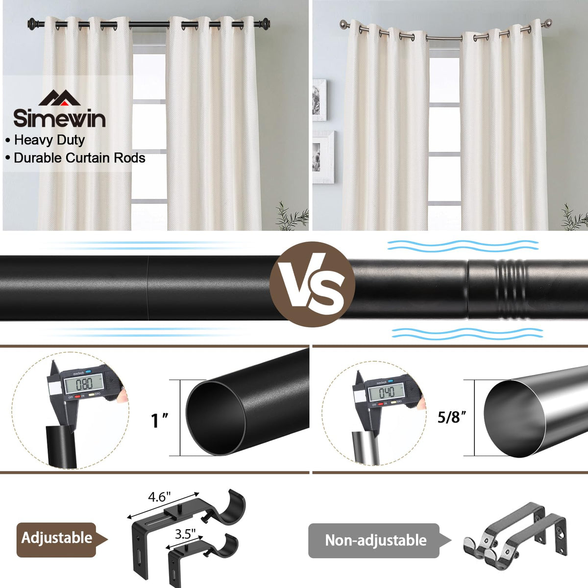 SIMEWIN inside-mount hardware shown for clean, space-saving installation.