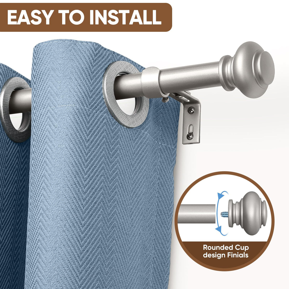 SIMEWIN silver curtain rod 1-inch diameter highlighting durability and load capacity.