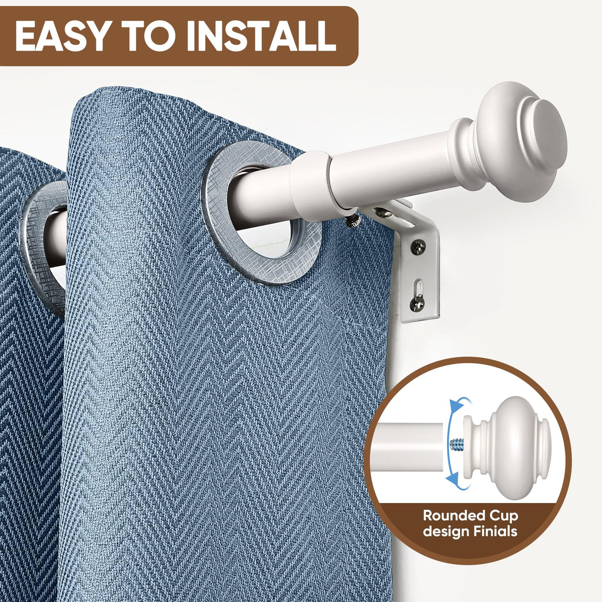 SIMEWIN white curtain rod 1-inch diameter provides sturdy support for heavier drapes