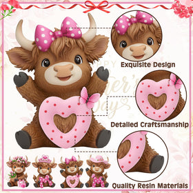 Simgoing pink Highland cow figurine mom 3 enhances shelf displays.