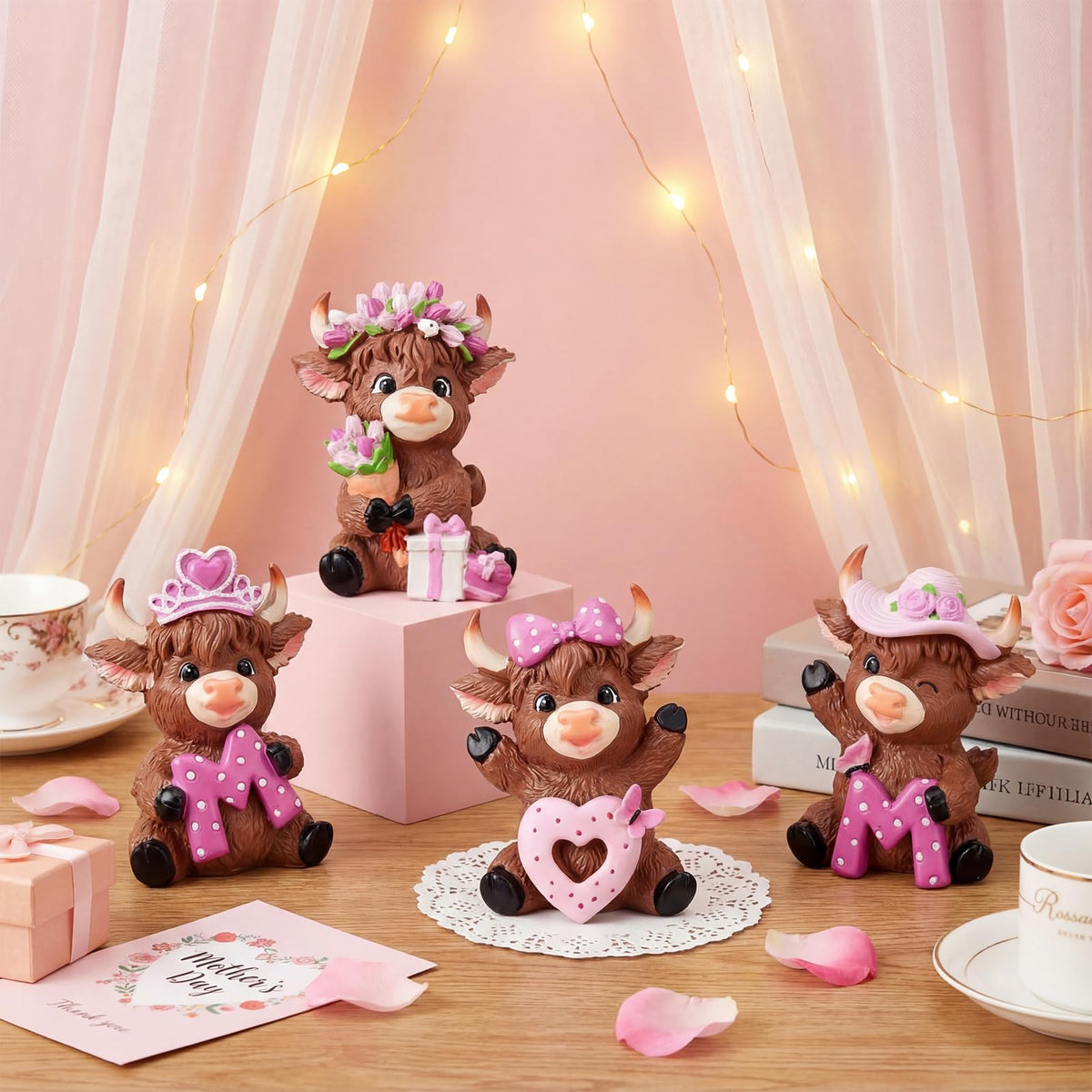 Simgoing pink Highland cow figurine mom 4 ideal for gifting.