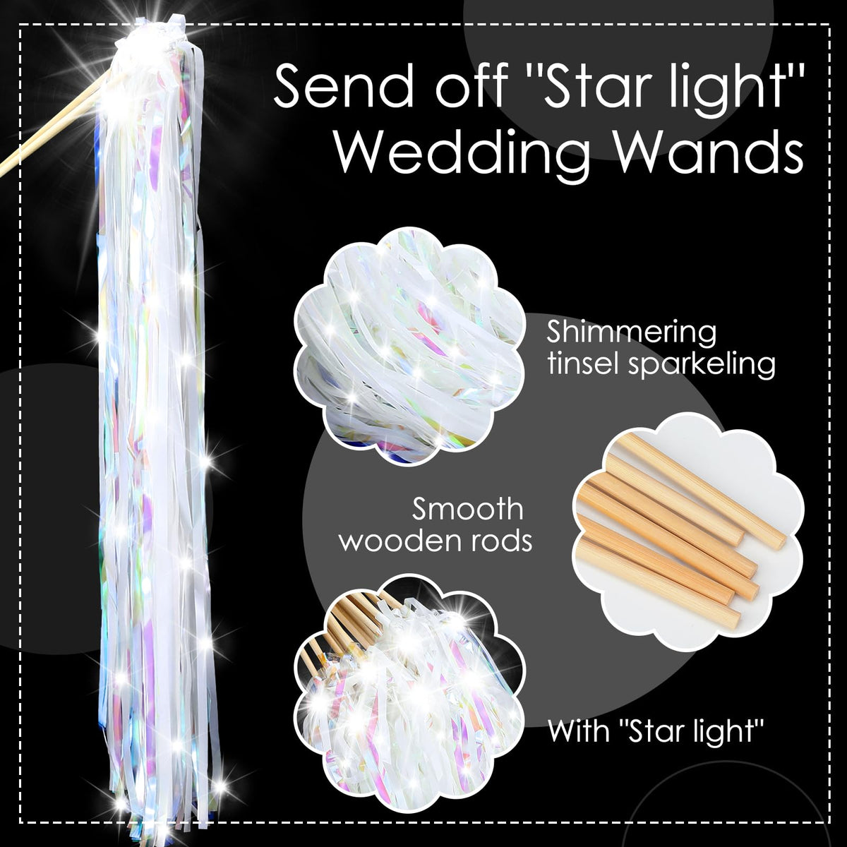 Simgoing wedding wand on a wooden stick designed for durable, comfortable waving